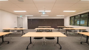 Function room - classroom style seating arrangement.