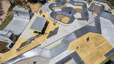 Aerial shot of the skate park upgrade at Sheepstation Creek Park,