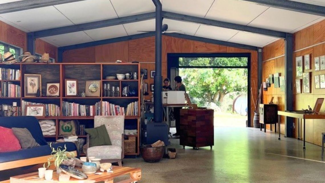 Internal view of artist studio with exposed beams