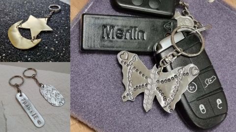 Three examples of handmade metal key chains