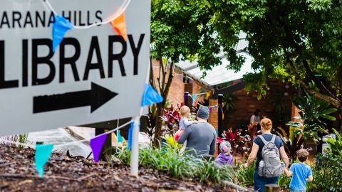 People in the garden at Arana Hills Library