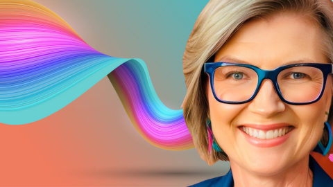 A decorative image of Melissa Forbes against a colourful backdrop.