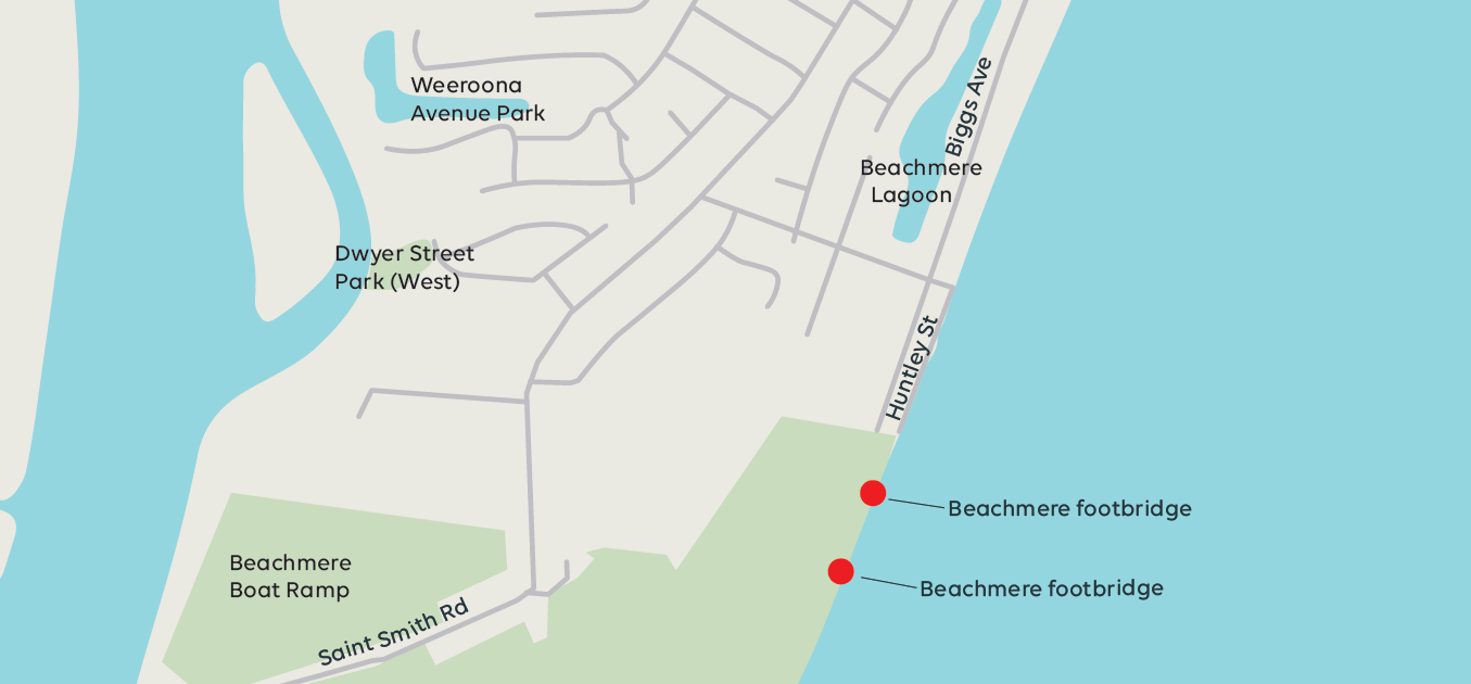 Map of Beachmere footbridge locations