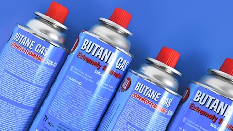 Blue butane gas canisters