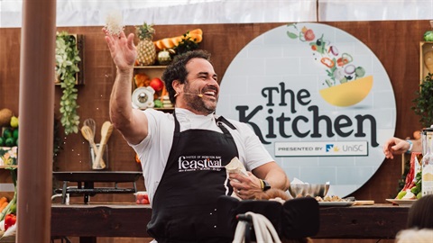 Miguel Maestre Throws Rice in Celebration for the launch of the Moreton Bay Food + Wine Festival