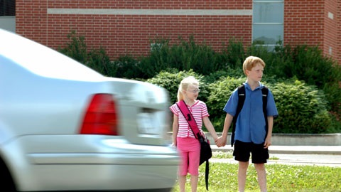 Children crossing road